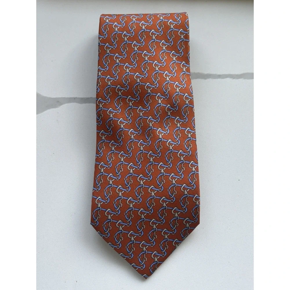Vintage EUC Fendi Geometric Silk Tie Equestrian Horse Bit Made In Italy 56